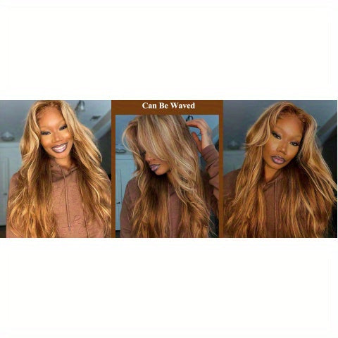Honey Blonde 13X4 HD Lace Front Wig Human Hair Highlight Straight Lace Frontal Wigs Human Hair Pre Plucked 28 Inch 180 Density Ombre Wigs for Women P4/27 Colored Glueless Wig with Baby Hair